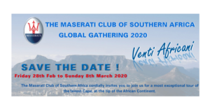 Dates for the  2020 Maserati Global Gathering in South Africa announced